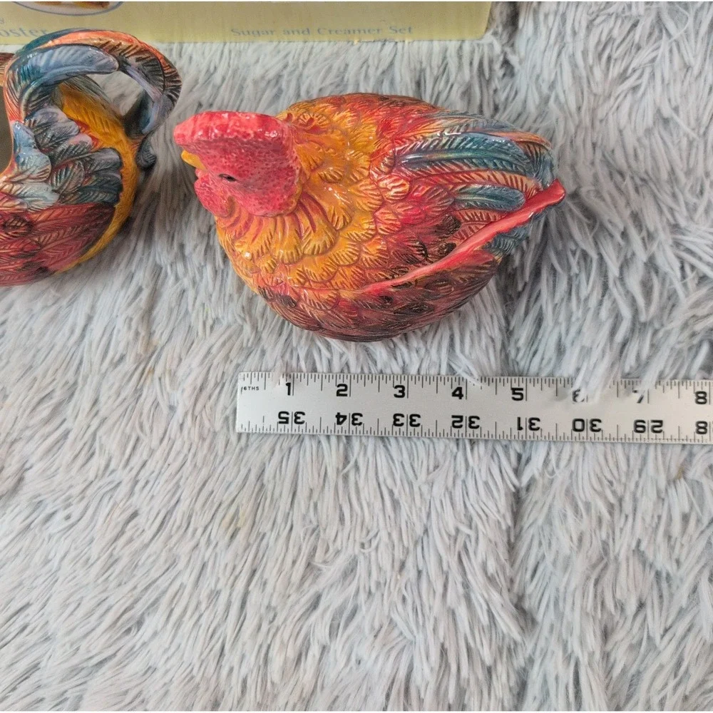 Country Gate Rooster Colorful Sugar Creamer Set Farm House Animal Chicken